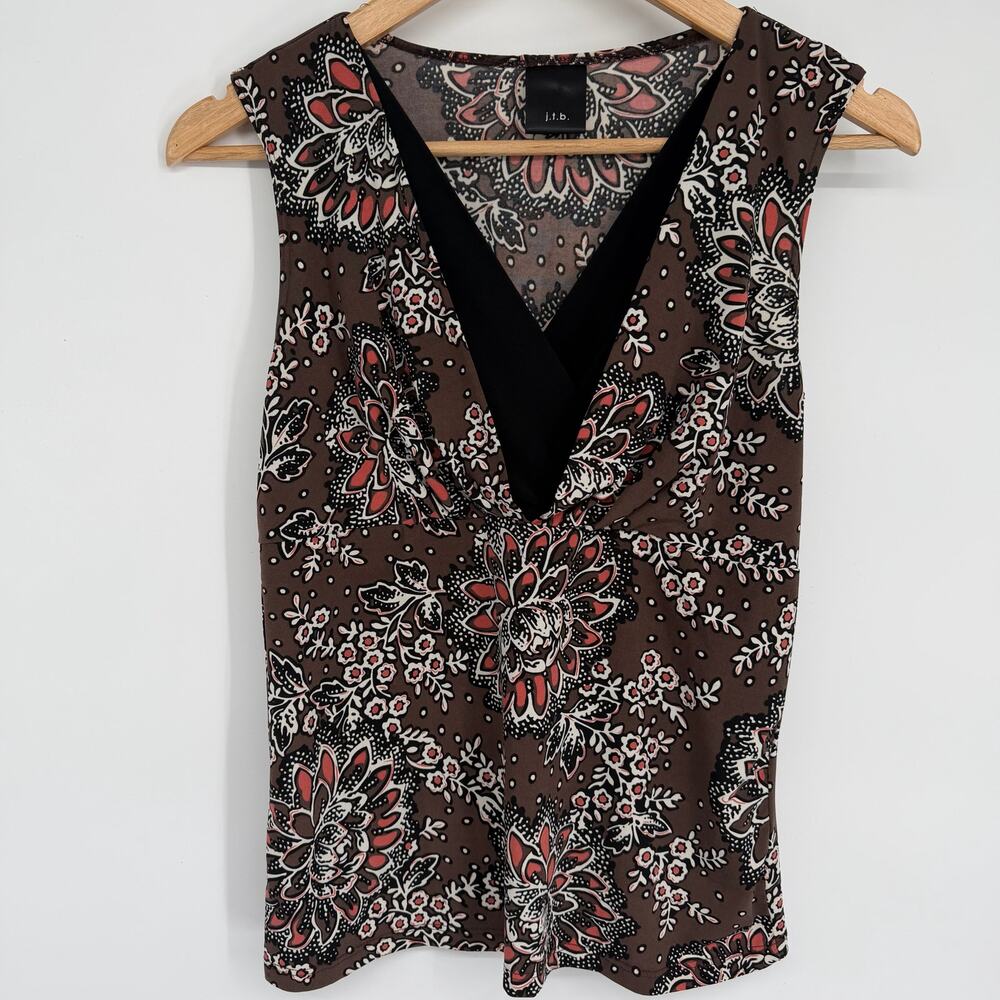 J.t.b. Top Womens Small Y2K Dark‎ Floral Criss Cross Croquet Milkmaid Feminine